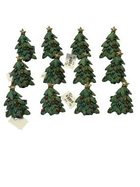 Christmas Tree Napkin Rings Set of 12 Holiday Table Decor Green Tree Rings Gold
